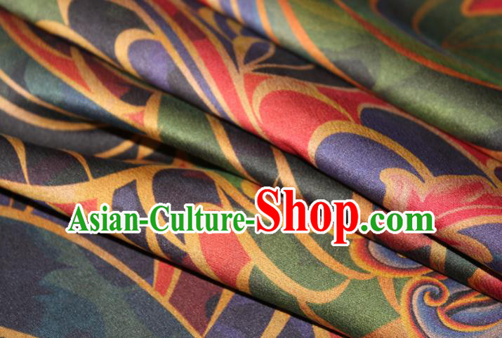 Chinese Traditional Satin Fabric Cheongsam Gambiered Guangdong Gauze Classical Flowers Pattern Green Silk Drapery