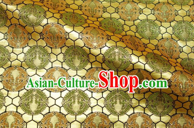 Asian Japanese Nishijin Tapestry Satin Traditional Pattern Design Golden Brocade Kimono Cloth Fabric