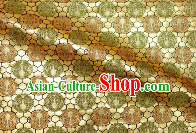 Asian Japanese Nishijin Tapestry Satin Traditional Pattern Design Golden Brocade Kimono Cloth Fabric