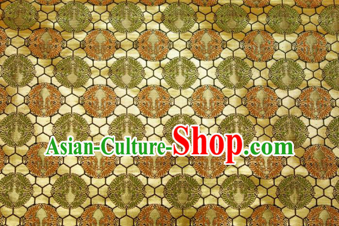 Asian Japanese Nishijin Tapestry Satin Traditional Pattern Design Golden Brocade Kimono Cloth Fabric