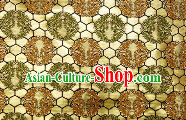 Asian Japanese Nishijin Tapestry Satin Traditional Pattern Design Golden Brocade Kimono Cloth Fabric