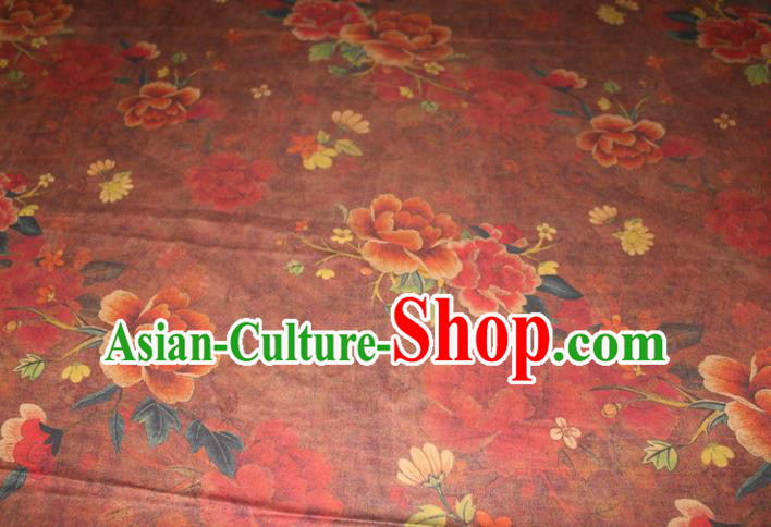 Chinese Traditional Cheongsam Red Gambiered Guangdong Gauze Fabric Classical Peony Pattern Silk Drapery