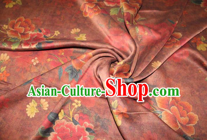Chinese Traditional Cheongsam Red Gambiered Guangdong Gauze Fabric Classical Peony Pattern Silk Drapery