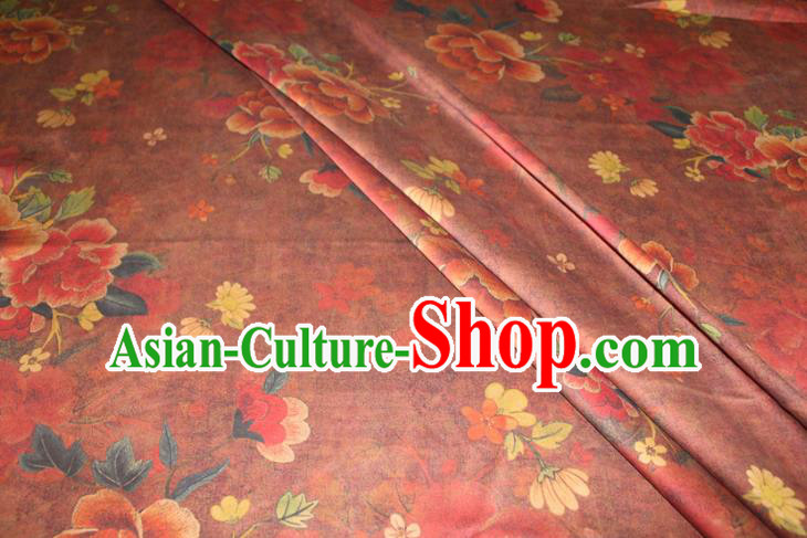 Chinese Traditional Cheongsam Red Gambiered Guangdong Gauze Fabric Classical Peony Pattern Silk Drapery