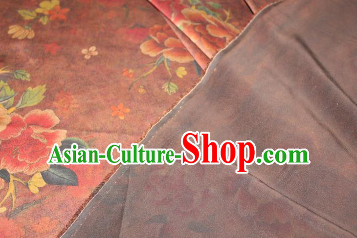 Chinese Traditional Cheongsam Red Gambiered Guangdong Gauze Fabric Classical Peony Pattern Silk Drapery
