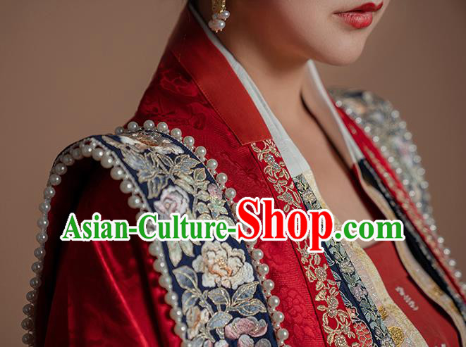 Ancient China Traditional Wedding Hanfu Clothing Song Dynasty Court Empress Red Historical Costumes Complete Set