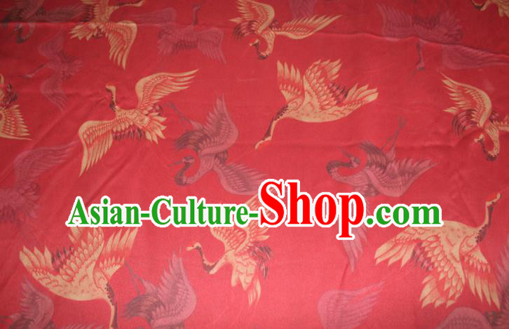 Chinese Traditional Red Gambiered Guangdong Gauze Cheongsam Satin Fabric Classical Cranes Pattern Silk Drapery