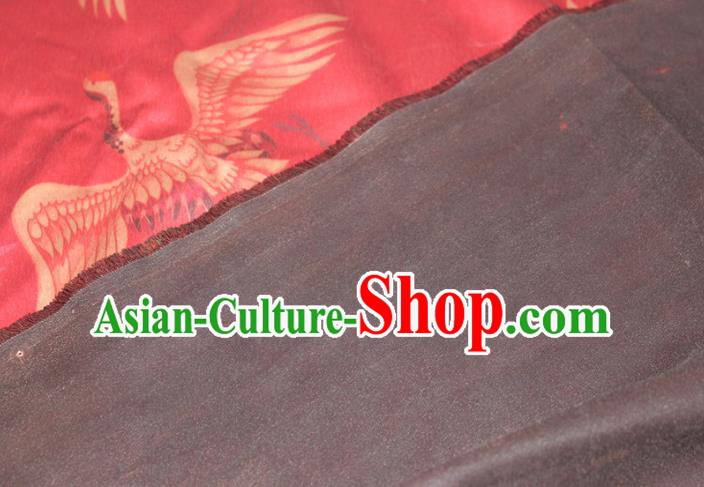 Chinese Traditional Red Gambiered Guangdong Gauze Cheongsam Satin Fabric Classical Cranes Pattern Silk Drapery