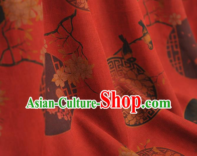 Chinese Classical Window Lattice Pattern Silk Drapery Traditional Gambiered Guangdong Gauze Cheongsam Red Satin Fabric