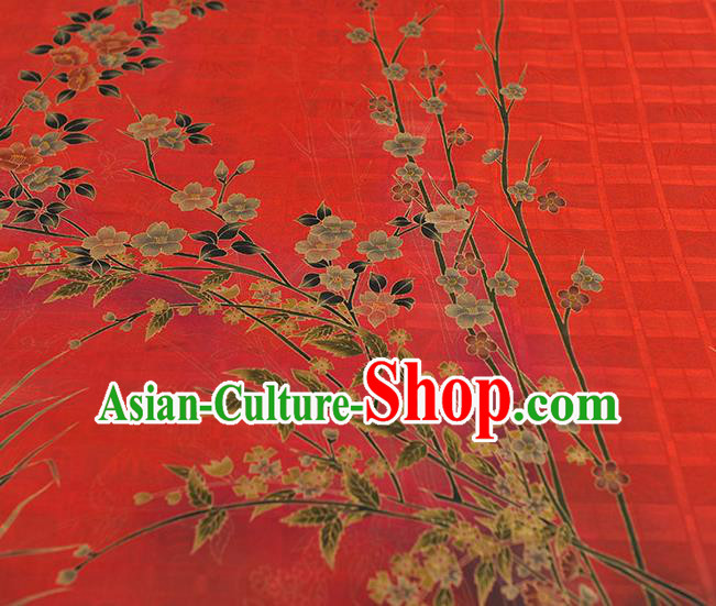 China Traditional Jacquard Satin Cheongsam Cloth Classical Jasmine Pattern Red Silk Fabric