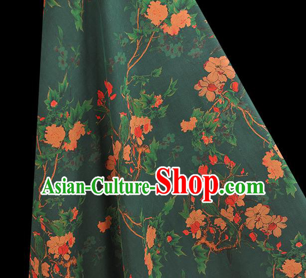 Chinese Green Gambiered Guangdong Gauze Traditional Cheongsam Silk Fabric Classical Begonia Pattern Silk Drapery