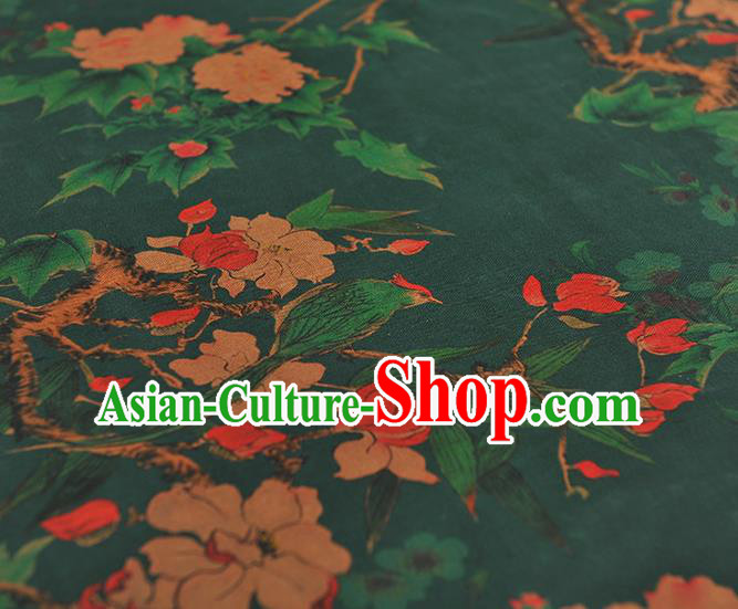 Chinese Green Gambiered Guangdong Gauze Traditional Cheongsam Silk Fabric Classical Begonia Pattern Silk Drapery