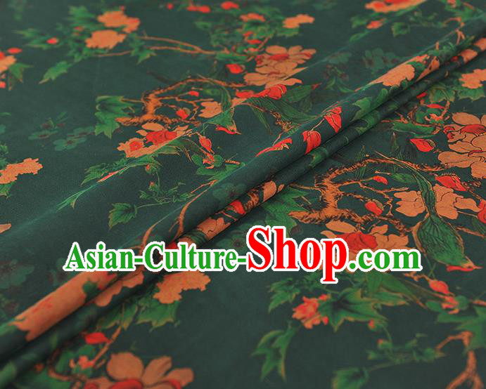 Chinese Green Gambiered Guangdong Gauze Traditional Cheongsam Silk Fabric Classical Begonia Pattern Silk Drapery