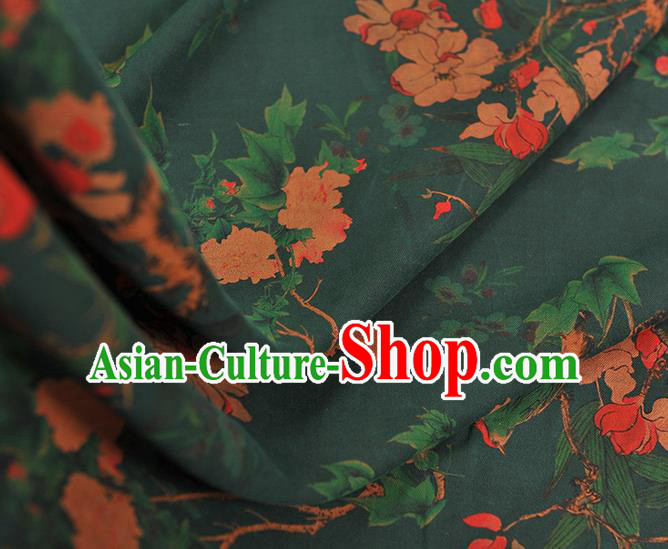 Chinese Green Gambiered Guangdong Gauze Traditional Cheongsam Silk Fabric Classical Begonia Pattern Silk Drapery