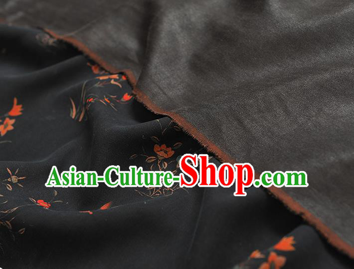 Chinese Black Gambiered Guangdong Gauze Traditional Cheongsam Silk Fabric Classical Orchids Pattern Silk Drapery