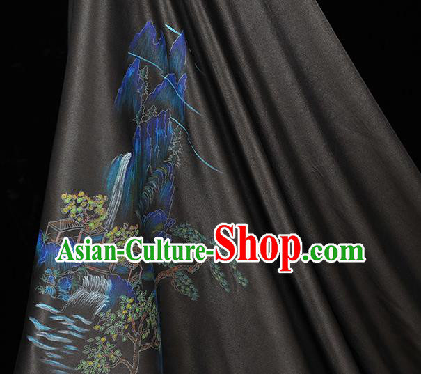 China Classical Landscape Pattern Silk Fabric Cheongsam Cloth Traditional Black Jacquard Satin