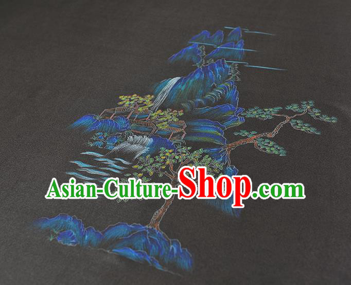 China Classical Landscape Pattern Silk Fabric Cheongsam Cloth Traditional Black Jacquard Satin