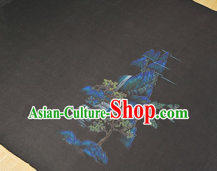 China Classical Landscape Pattern Silk Fabric Cheongsam Cloth Traditional Black Jacquard Satin