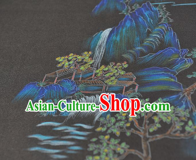China Classical Landscape Pattern Silk Fabric Cheongsam Cloth Traditional Black Jacquard Satin