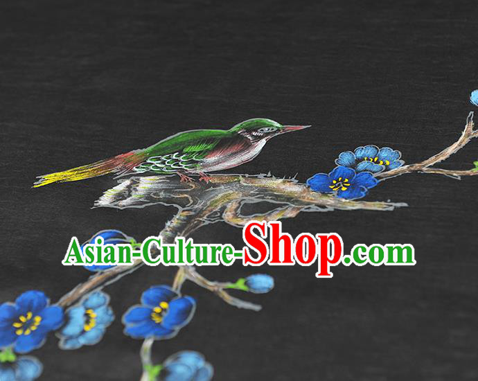 China Classical Printing Plum Bird Pattern Silk Fabric Traditional Black Jacquard Satin Cheongsam Cloth
