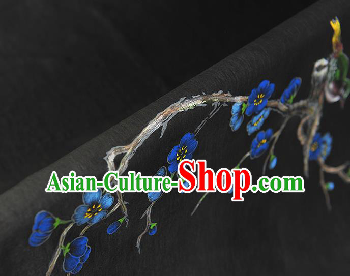 China Classical Printing Plum Bird Pattern Silk Fabric Traditional Black Jacquard Satin Cheongsam Cloth