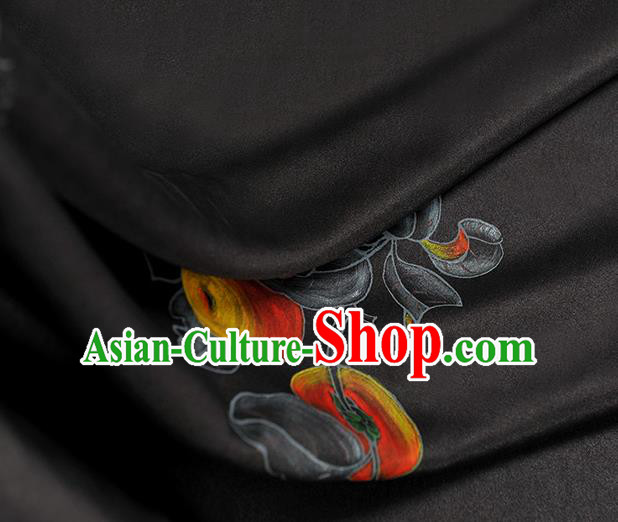 China Jacquard Satin Traditional Cheongsam Cloth Classical Printing Persimmon Pattern Black Silk Fabric