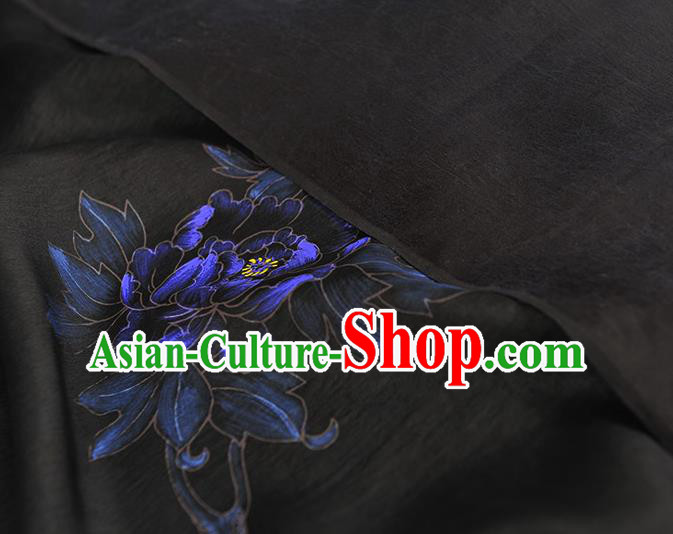 China Jacquard Satin Traditional Classical Printing Peony Butterfly Pattern Black Silk Fabric Cheongsam Cloth