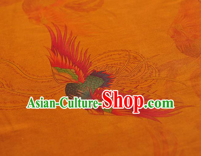 Chinese Classical Phoenix Pattern Gambiered Guangdong Gauze Cheongsam Silk Fabric Traditional Yellow Silk Drapery