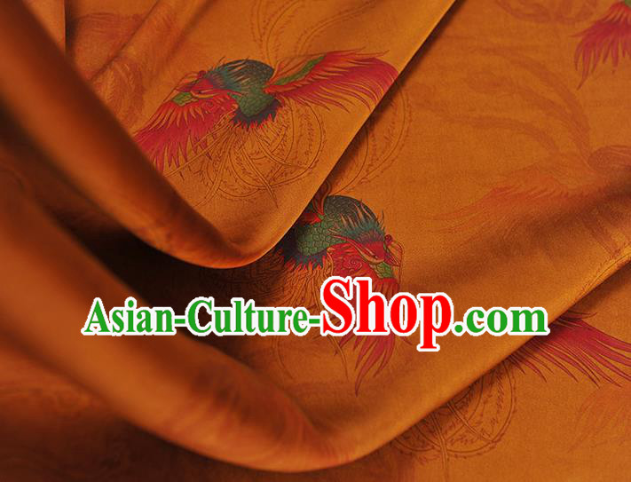 Chinese Classical Phoenix Pattern Gambiered Guangdong Gauze Cheongsam Silk Fabric Traditional Yellow Silk Drapery