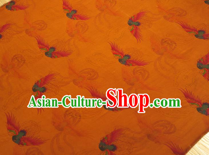 Chinese Classical Phoenix Pattern Gambiered Guangdong Gauze Cheongsam Silk Fabric Traditional Yellow Silk Drapery
