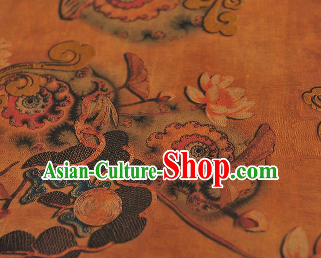 Chinese Classical Lotus Pattern Ginger Gambiered Guangdong Gauze Cheongsam Cloth Fabric Traditional Silk Drapery