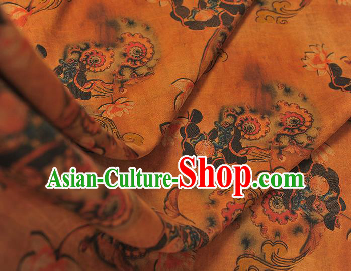 Chinese Classical Lotus Pattern Ginger Gambiered Guangdong Gauze Cheongsam Cloth Fabric Traditional Silk Drapery