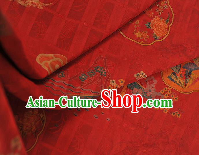 Chinese Traditional Red Gambiered Guangdong Gauze Cheongsam Cloth Classical Bridge Flowers Pattern Silk Fabric