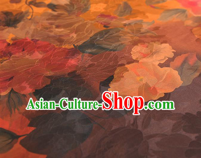 Chinese Traditional Ginger Gambiered Guangdong Gauze Classical Flowers Pattern Silk Fabric Cheongsam Cloth