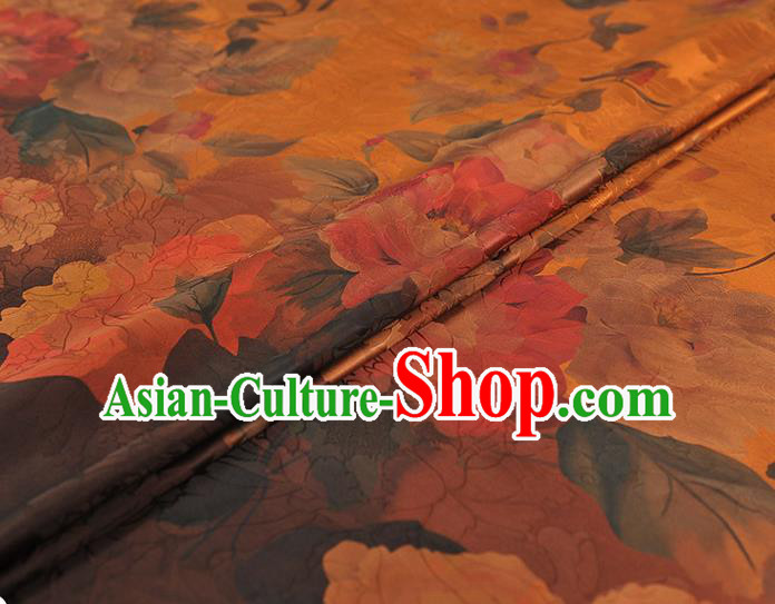 Chinese Traditional Ginger Gambiered Guangdong Gauze Classical Flowers Pattern Silk Fabric Cheongsam Cloth