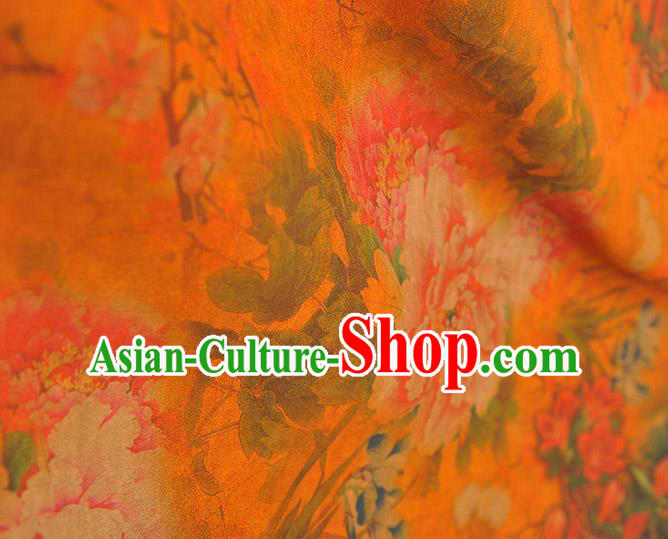 Chinese Classical Peony Pattern Gambiered Guangdong Gauze Traditional Cheongsam Orange Cloth Silk Fabric