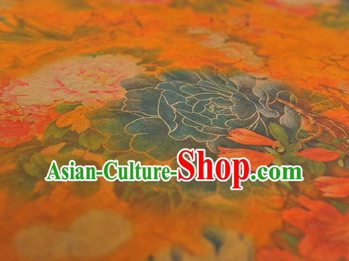 Chinese Classical Peony Pattern Gambiered Guangdong Gauze Traditional Cheongsam Orange Cloth Silk Fabric