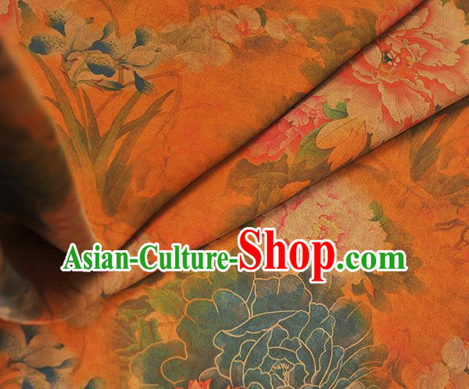 Chinese Classical Peony Pattern Gambiered Guangdong Gauze Traditional Cheongsam Orange Cloth Silk Fabric