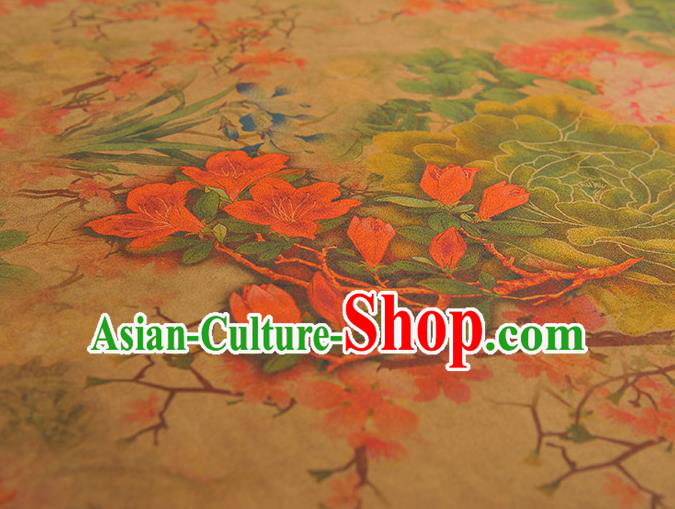 Chinese Silk Fabric Classical Peony Pattern Gambiered Guangdong Gauze Traditional Cheongsam Ginger Cloth