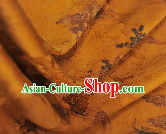 Chinese Classical Cloud Pattern Silk Gambiered Guangdong Gauze Fabric Traditional Cheongsam Yellow Satin Cloth