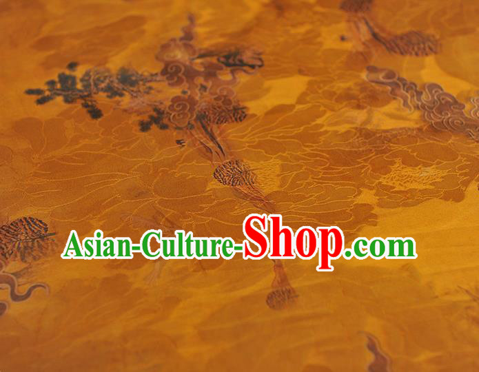 Chinese Classical Cloud Pattern Silk Gambiered Guangdong Gauze Fabric Traditional Cheongsam Yellow Satin Cloth