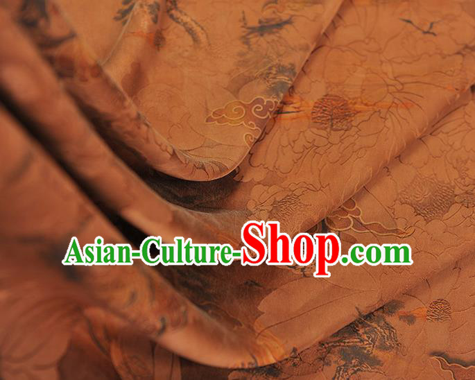 Chinese Traditional Cheongsam Brown Satin Cloth Classical Cloud Pattern Silk Gambiered Guangdong Gauze Fabric