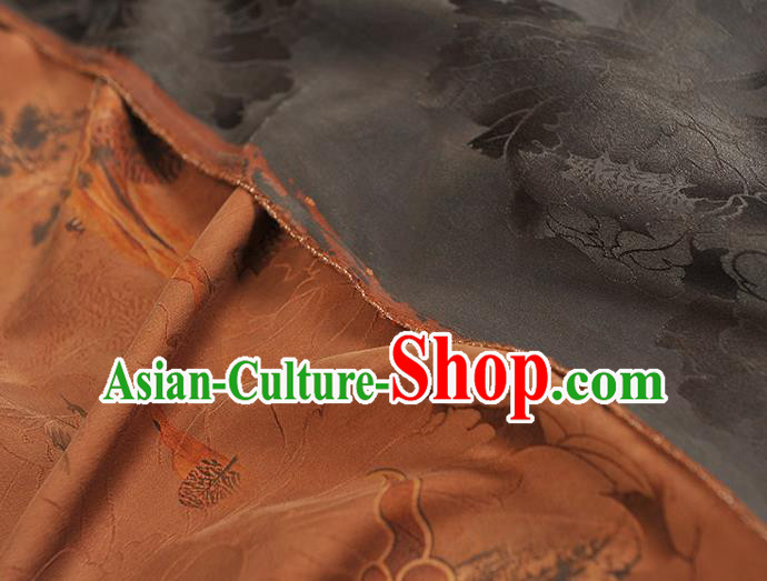 Chinese Traditional Cheongsam Brown Satin Cloth Classical Cloud Pattern Silk Gambiered Guangdong Gauze Fabric