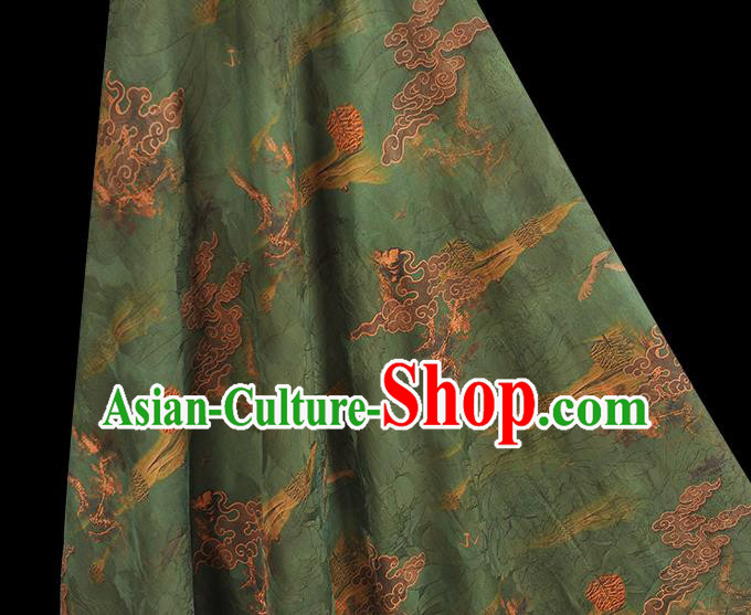 Chinese Classical Cloud Pattern Silk Green Gambiered Guangdong Gauze Fabric Traditional Cheongsam Satin Cloth