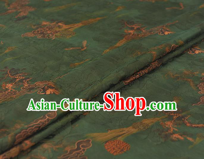 Chinese Classical Cloud Pattern Silk Green Gambiered Guangdong Gauze Fabric Traditional Cheongsam Satin Cloth