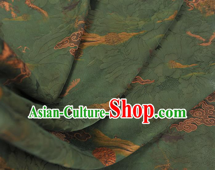 Chinese Classical Cloud Pattern Silk Green Gambiered Guangdong Gauze Fabric Traditional Cheongsam Satin Cloth