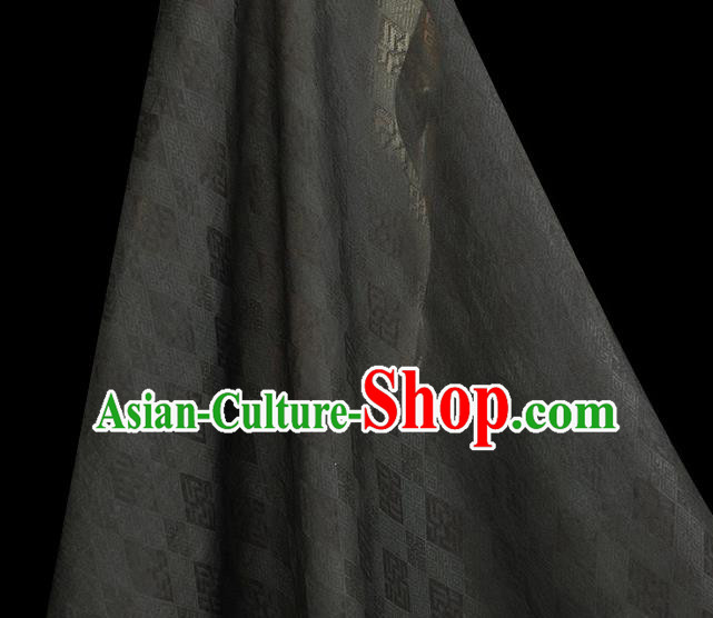 Chinese Cheongsam Cloth Traditional Black Silk Fabric Classical Rhombus Pattern Gambiered Guangdong Gauze