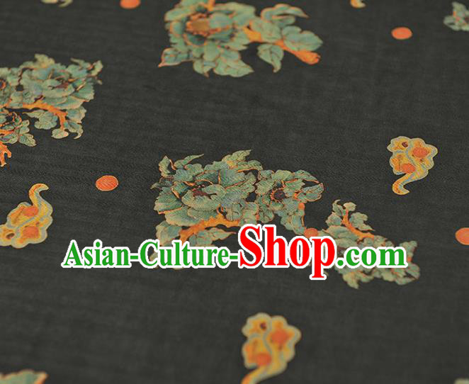 Chinese Classical Flowers Pattern Silk Fabric Traditional Cheongsam Jacquard Cloth Black Gambiered Guangdong Gauze