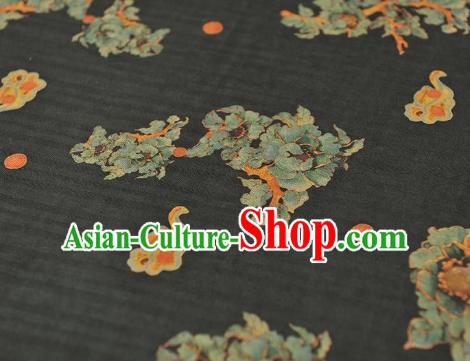 Chinese Classical Flowers Pattern Silk Fabric Traditional Cheongsam Jacquard Cloth Black Gambiered Guangdong Gauze