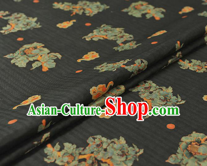 Chinese Classical Flowers Pattern Silk Fabric Traditional Cheongsam Jacquard Cloth Black Gambiered Guangdong Gauze